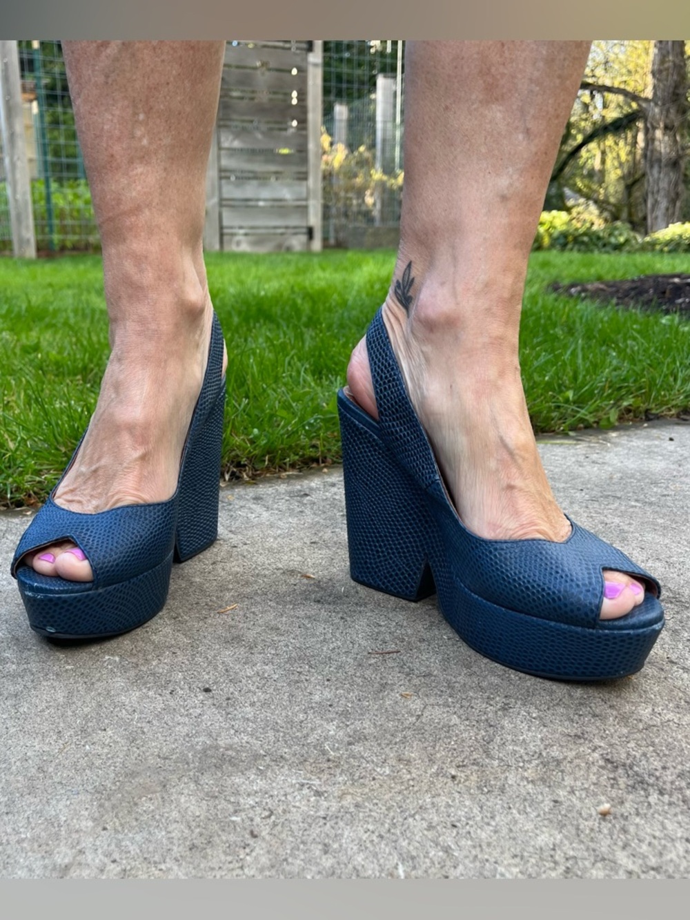 Jeffrey Campbell Navy Textured Peep-Toe Platform Wedges